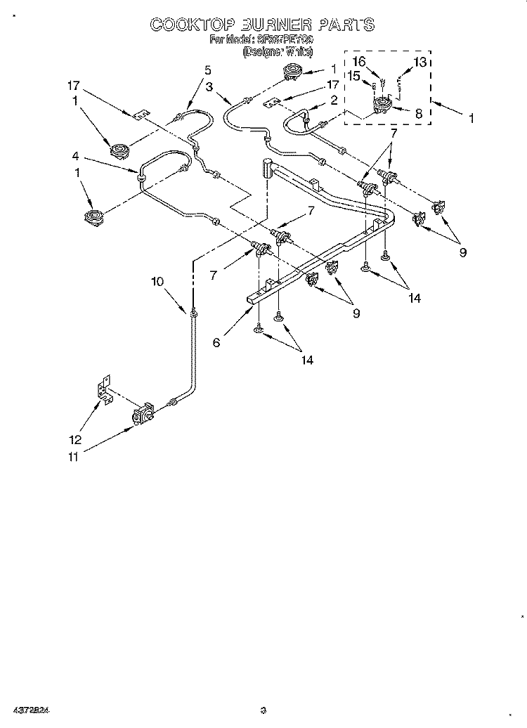 COOKTOP BURNER Diagram and Parts List for SF367PEYQ9  Whirlpool Range