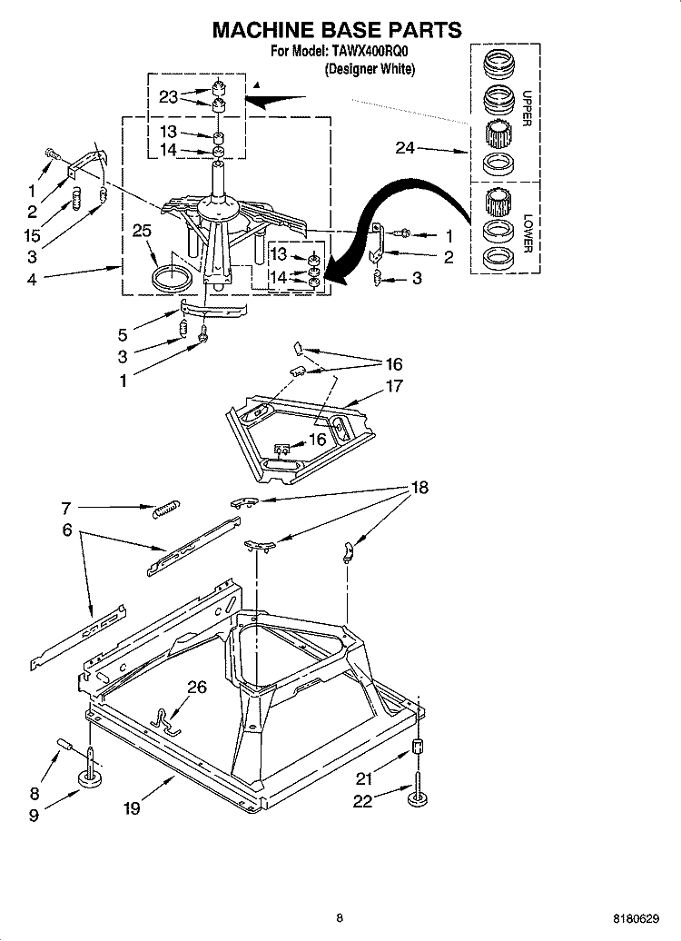 MACHINE BASE PARTS Diagram and Parts List for TAWX400RQ0  Estate Washer