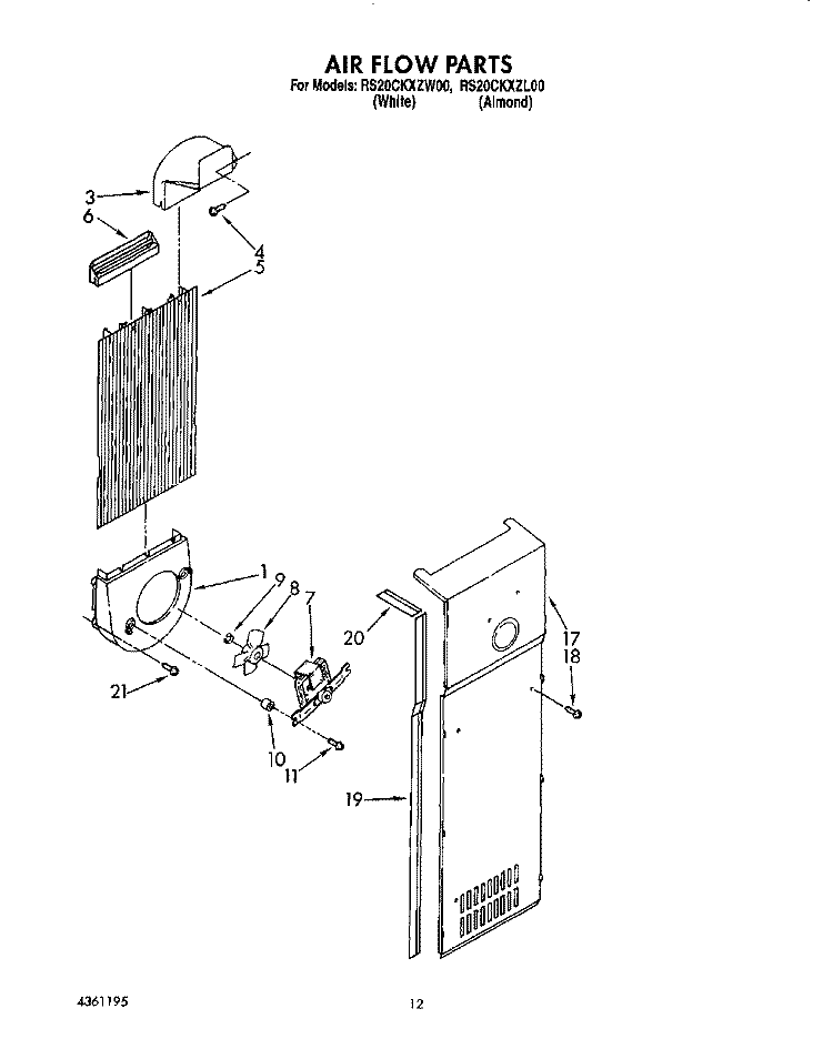 AIR FLOW Diagram and Parts List for RS20CKXZW00  Roper Refrigerator