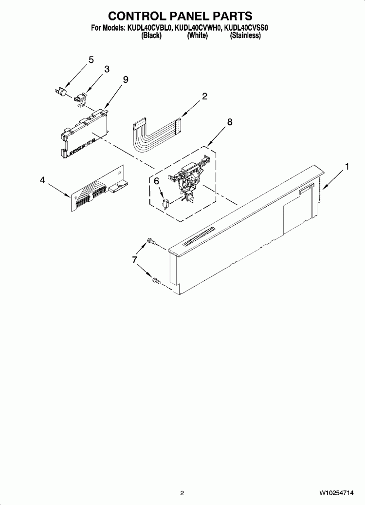CONTROL PANEL PARTS Diagram and Parts List for KUDL40CVSS0  KitchenAid Dishwasher