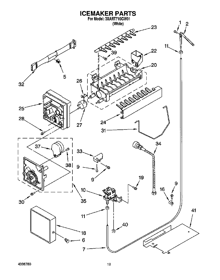 ICEMAKER, OPTIONAL Diagram and Parts List for 3XART710GW01  Whirlpool Refrigerator
