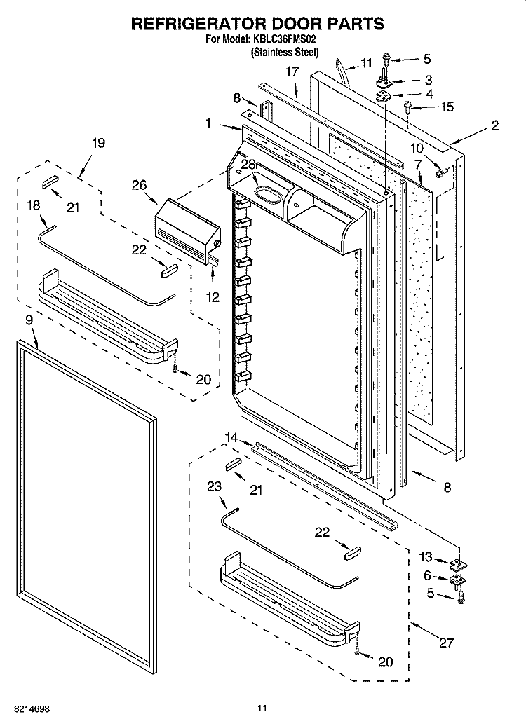 REFRIGERATOR DOOR PARTS Diagram and Parts List for KBLC36FMS02  KitchenAid Refrigerator