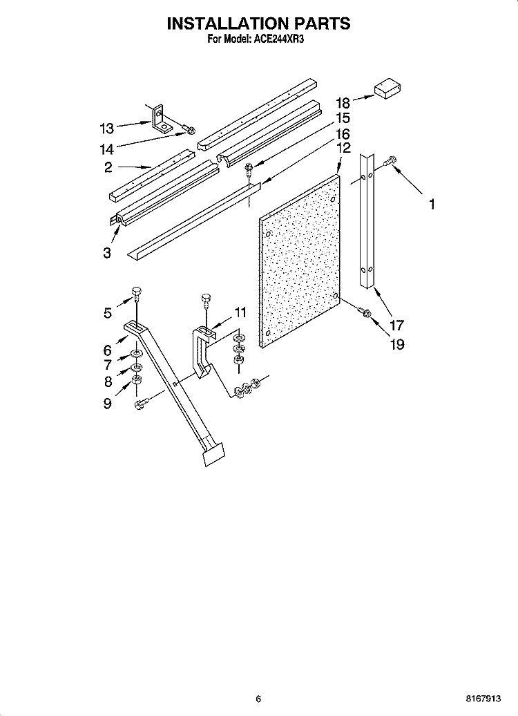 INSTALLATION PARTS Diagram and Parts List for ACE244XR3  Whirlpool Air Conditioner