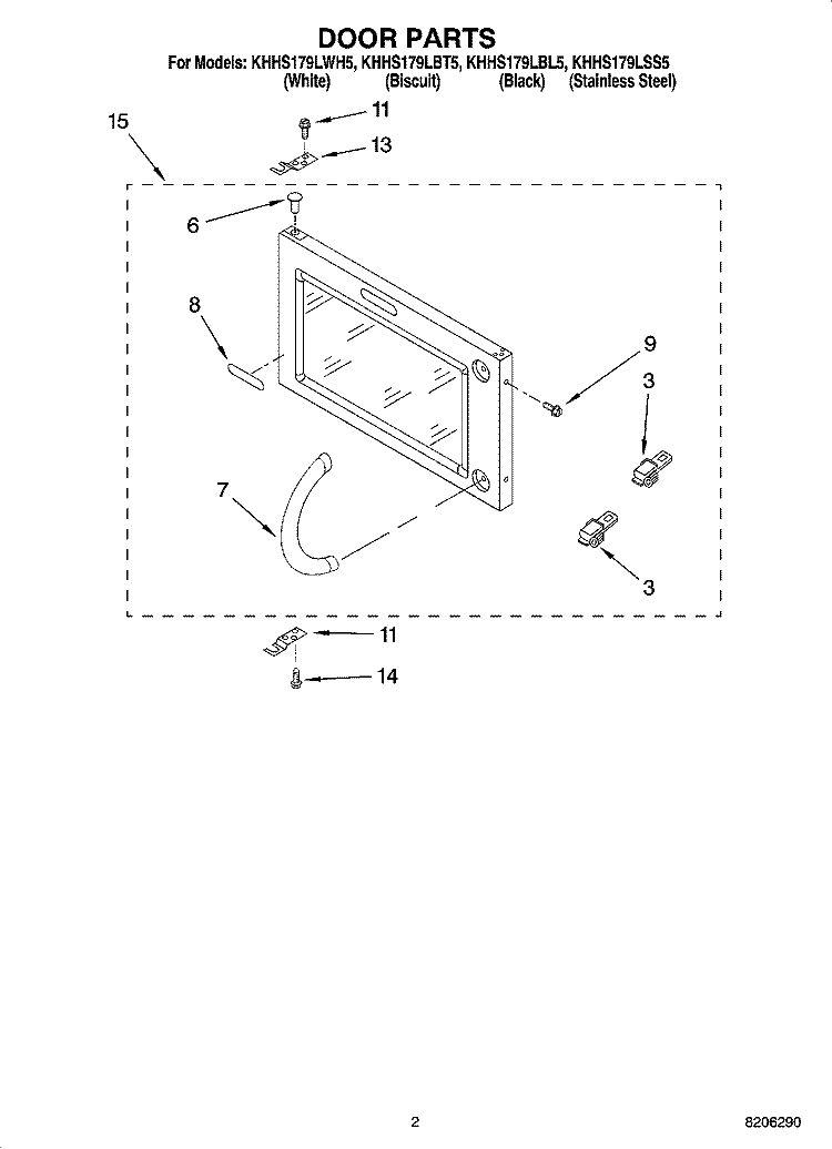 DOOR PARTS Diagram and Parts List for KHHS179LWH5  KitchenAid Microwave