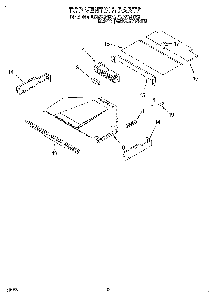 TOP VENTING, OPTIONAL Diagram and Parts List for RBD275PDB2  Whirlpool Wall Oven