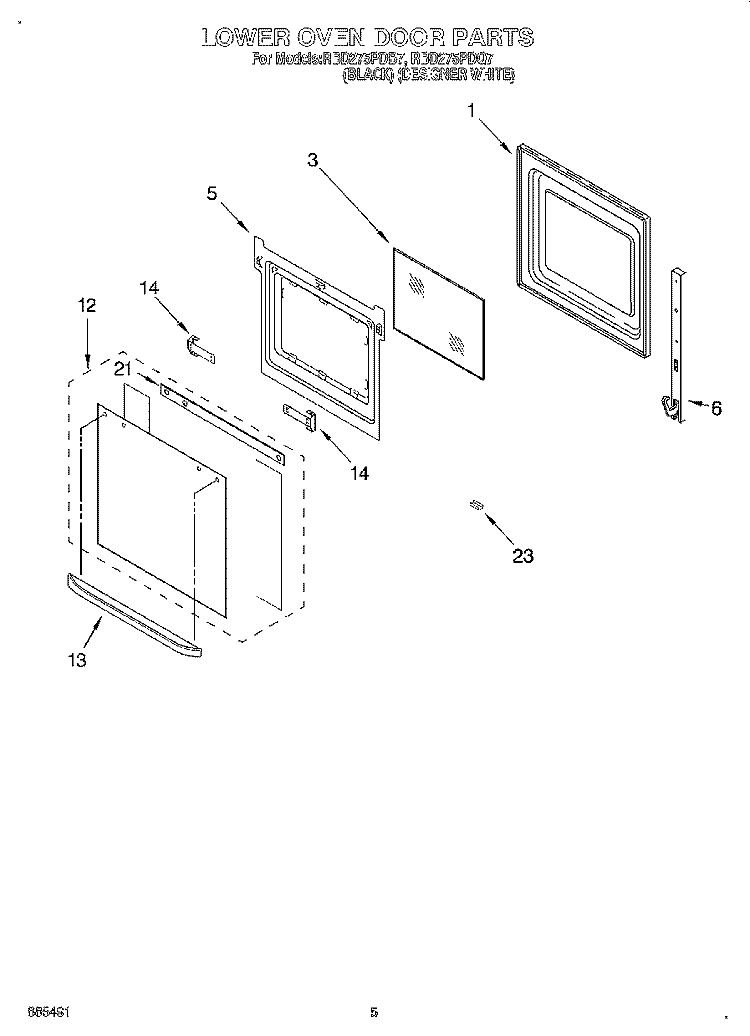 LOWER OVEN DOOR Diagram and Parts List for RBD275PDB7  Whirlpool Wall Oven