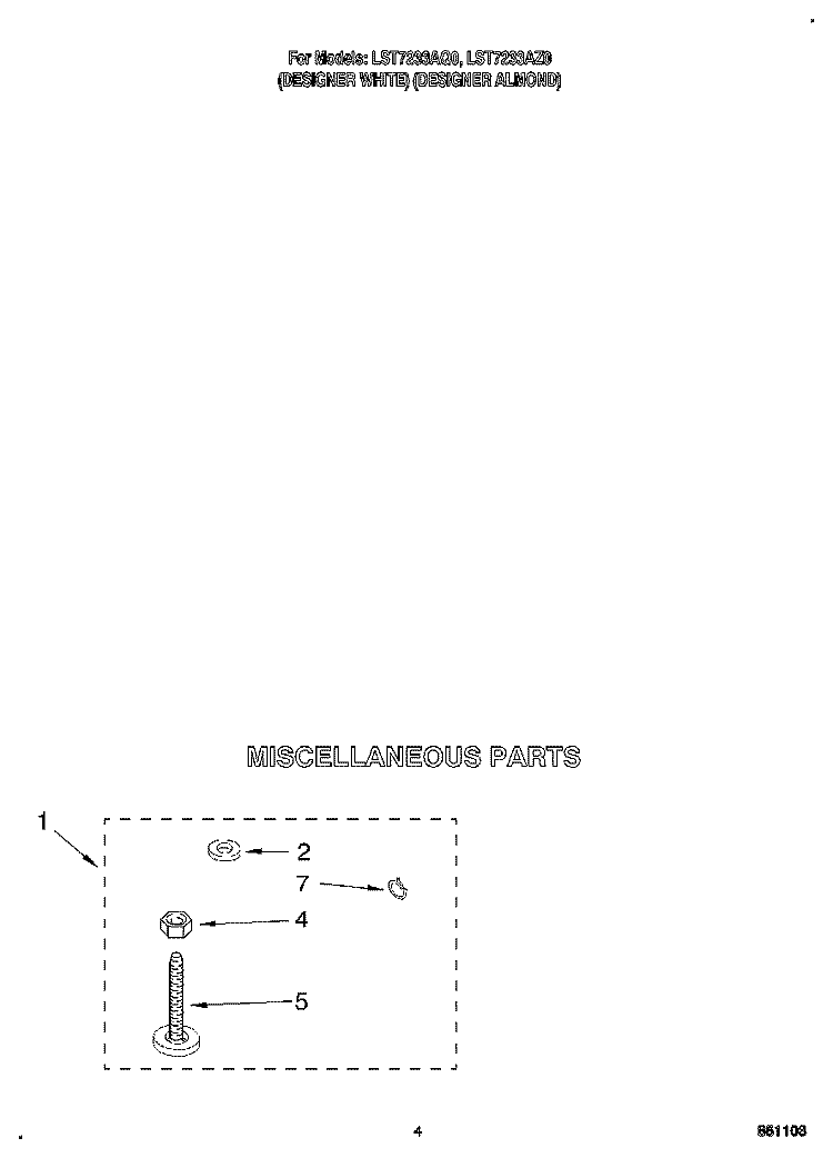 MISCELLANEOUS Diagram and Parts List for LST7233AQ0  Whirlpool Washer