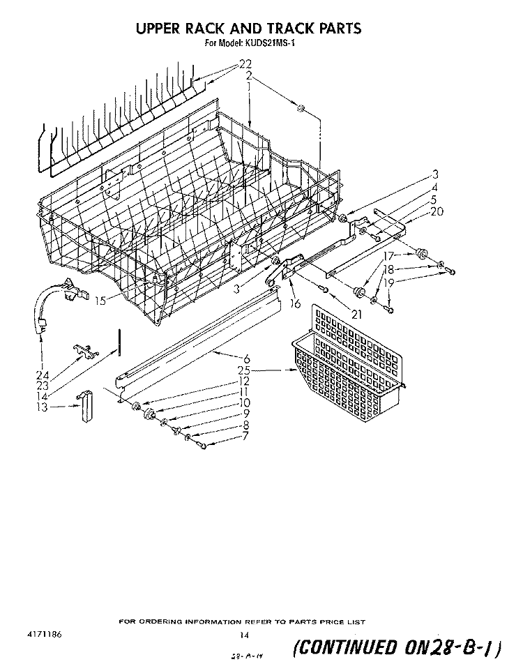 UPPER RANK AND TRACK Diagram and Parts List for KUDS21MS1  KitchenAid Dishwasher