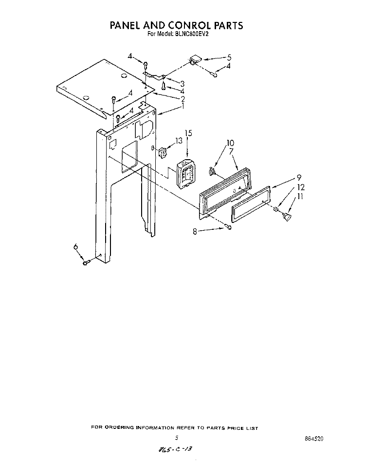 PANEL & CONTROL PARTS Diagram and Parts List for BLNC800EV2  Whirlpool Trash Compactor