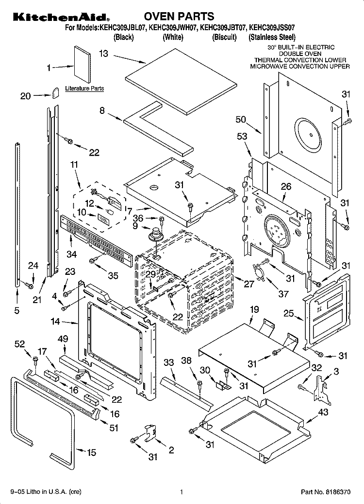 OVEN PARTS Diagram and Parts List for KEHC309JSS07  KitchenAid Microwave Oven Combo