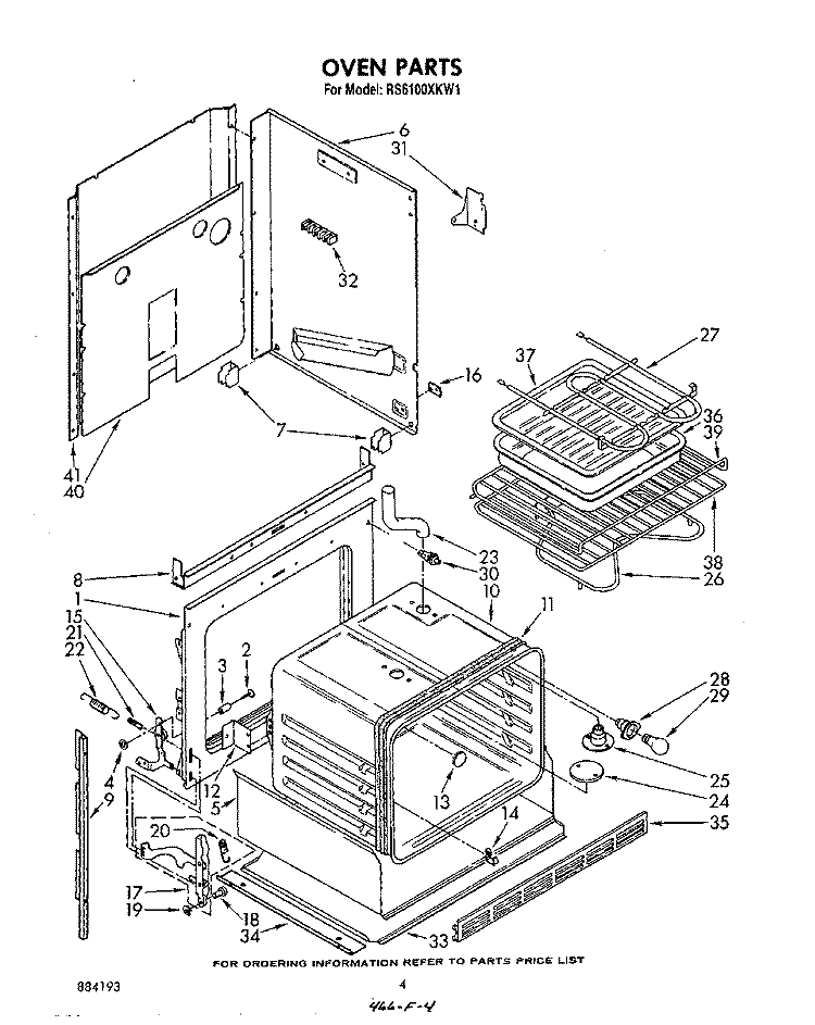 OVEN Diagram and Parts List for RS6100XKW1  Whirlpool Range