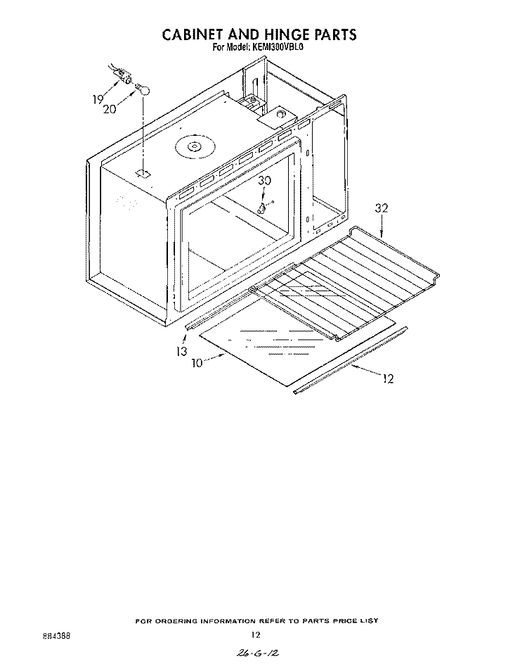 CABINET AND HINGE Diagram and Parts List for KEMI300VBL0  KitchenAid Microwave Oven Combo