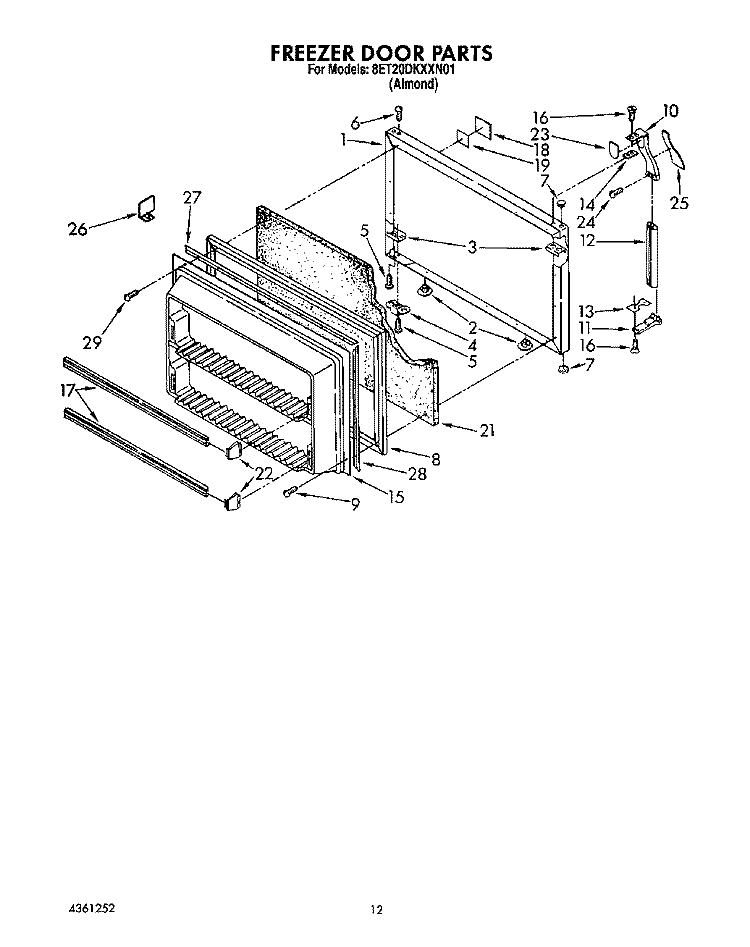 FREEZER DOOR Diagram and Parts List for 8ET20DKXXN01  Whirlpool Refrigerator