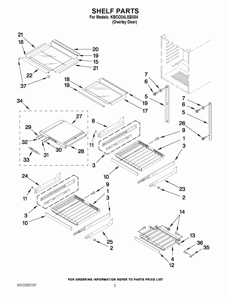 SHELF PARTS Diagram and Parts List for KBCO24LSBX04  KitchenAid Wine and Beverage Cooler