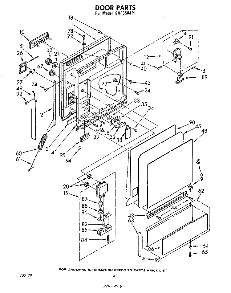 DOOR Diagram and Parts List for SHF5584P1  Whirlpool Dishwasher