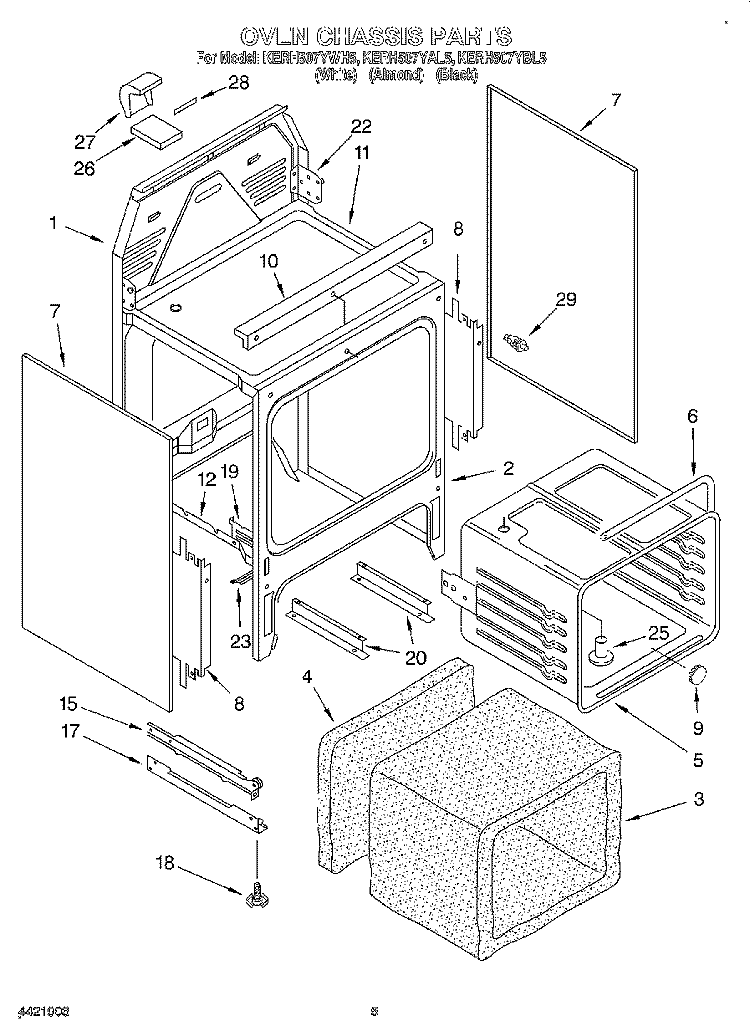 OVEN CHASSIS Diagram and Parts List for KERH507YAL5  KitchenAid Range