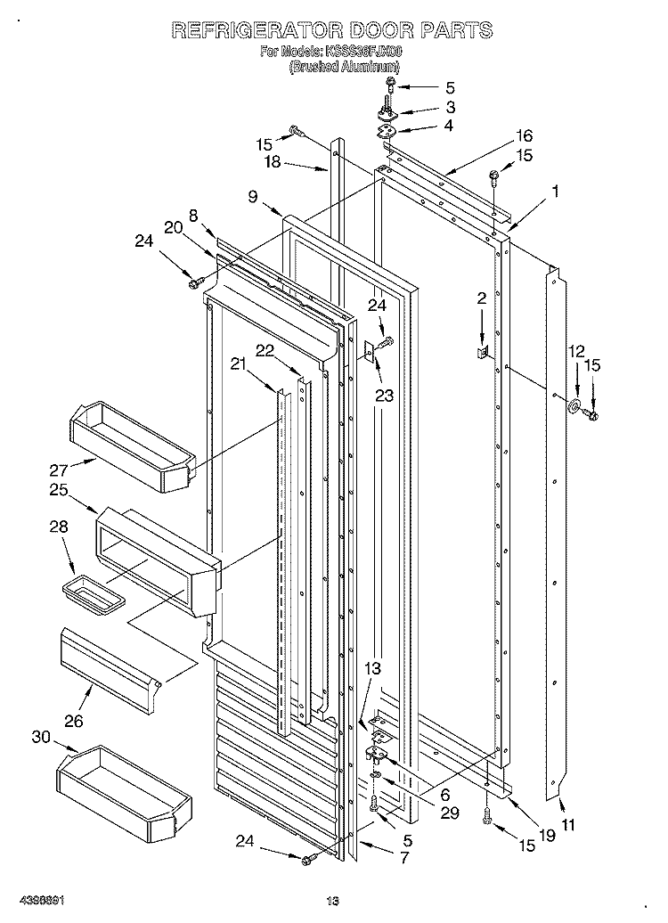 REFRIGERATOR DOOR Diagram and Parts List for KSSS36FJX00  KitchenAid Refrigerator