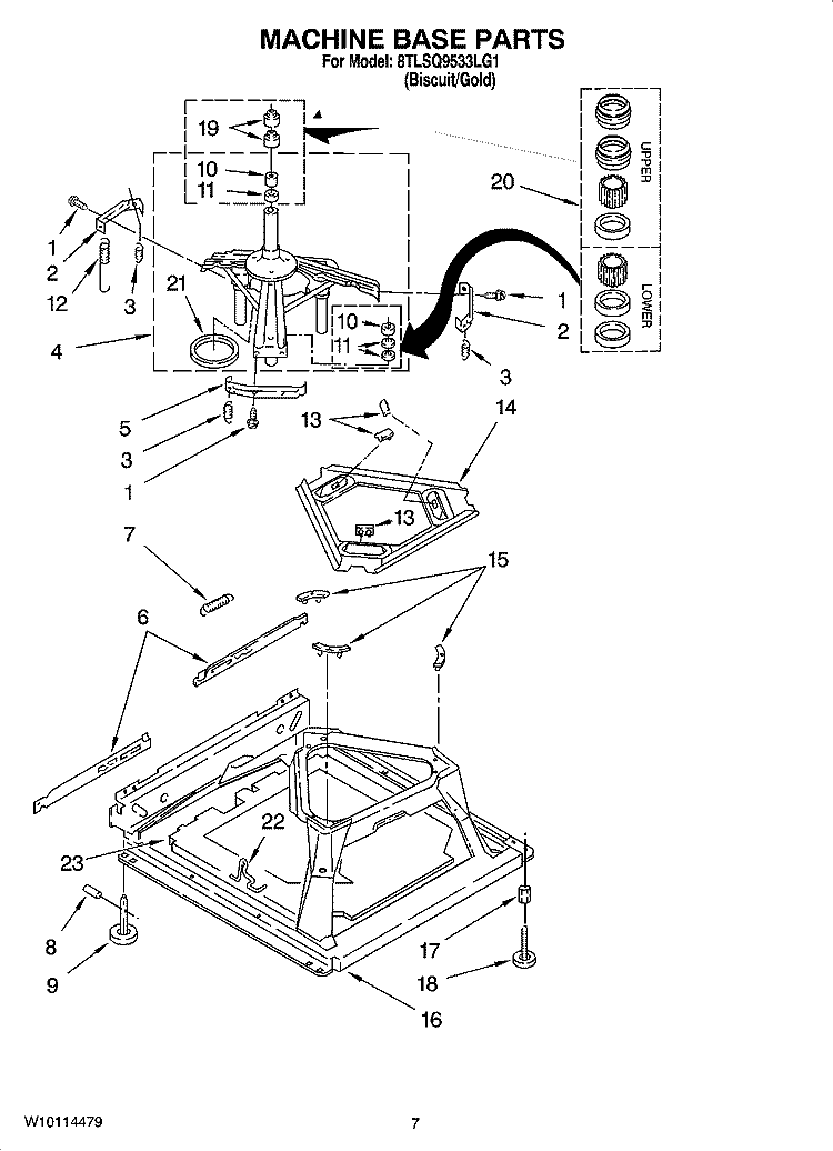 MACHINE BASE PARTS Diagram and Parts List for 8TLSQ9533LG1  Whirlpool Washer