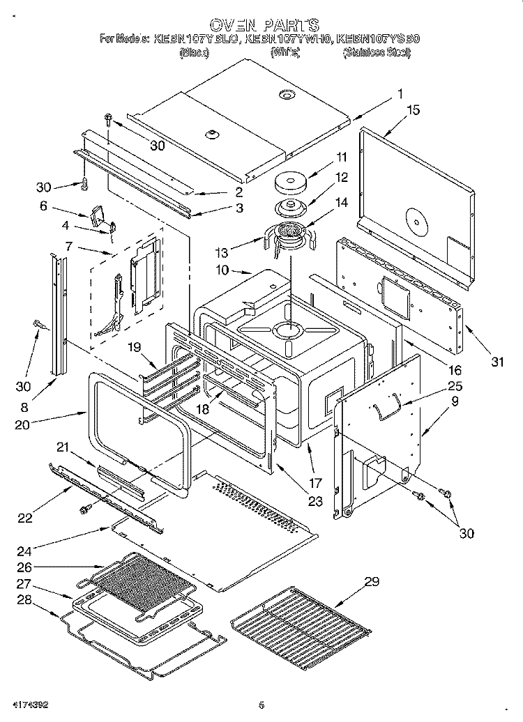 OVEN Diagram and Parts List for KEBN107YWH0  KitchenAid Wall Oven