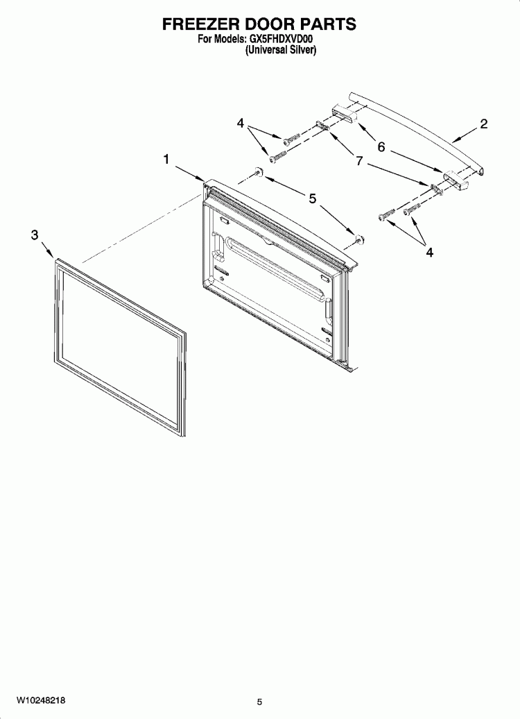 FREEZER DOOR PARTS Diagram and Parts List for GX5FHDXVD00  Whirlpool Refrigerator