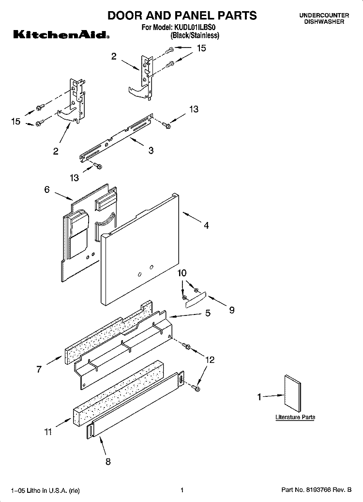 DOOR AND PANEL PARTS Diagram and Parts List for KUDL01ILBS0  KitchenAid Dishwasher