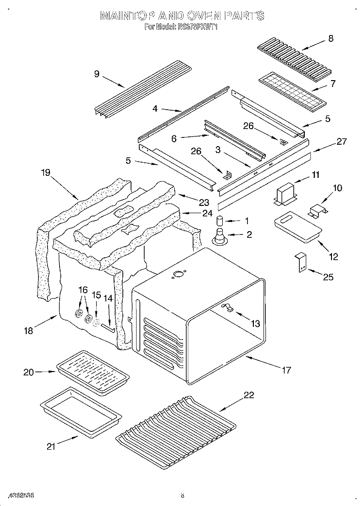 MAINTOP AND OVEN Diagram and Parts List for RS373PXWT1  Whirlpool Range