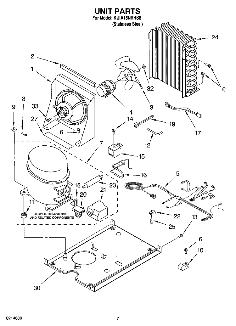UNIT PARTS, OPTIONAL PARTS (NOT INCLUDED) Diagram and Parts List for KUIA15NRHS8  KitchenAid Ice Maker