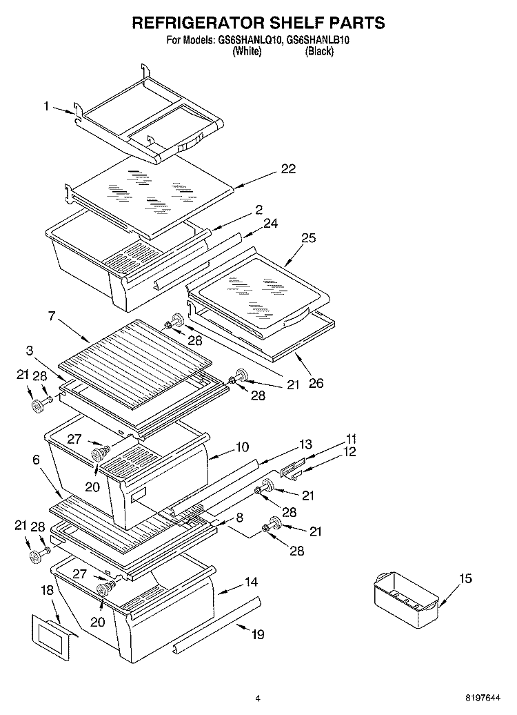 REFRIGERATOR SHELF Diagram and Parts List for GS6SHANLB10  Whirlpool Refrigerator