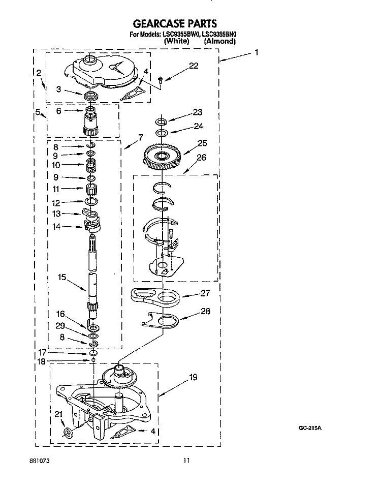 GEARCASE Diagram and Parts List for LSC9355BW0  Whirlpool Washer