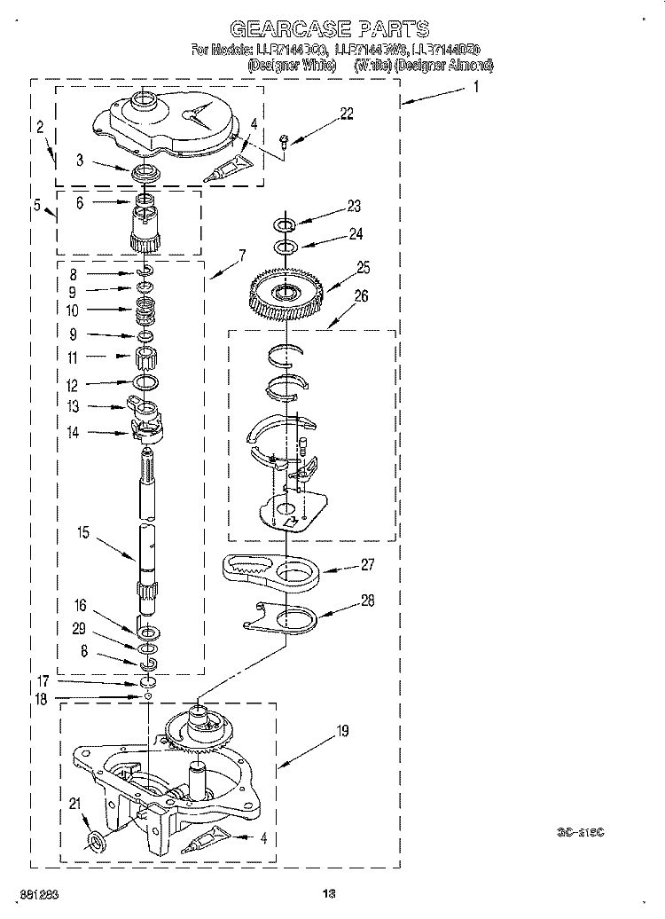 GEARCASE Diagram and Parts List for LLR7144DZ0  Whirlpool Washer