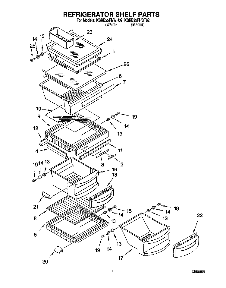 REFRIGERATOR SHELF Diagram and Parts List for KSRE25FHWH02  KitchenAid Refrigerator