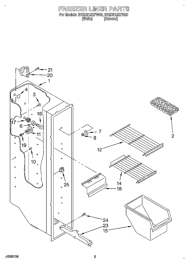 FREEZER LINER Diagram and Parts List for 2VED21ZKFW00  Whirlpool Refrigerator