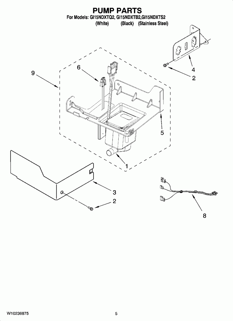 PUMP PARTS Diagram and Parts List for GI15NDXTB2  Whirlpool Ice Maker