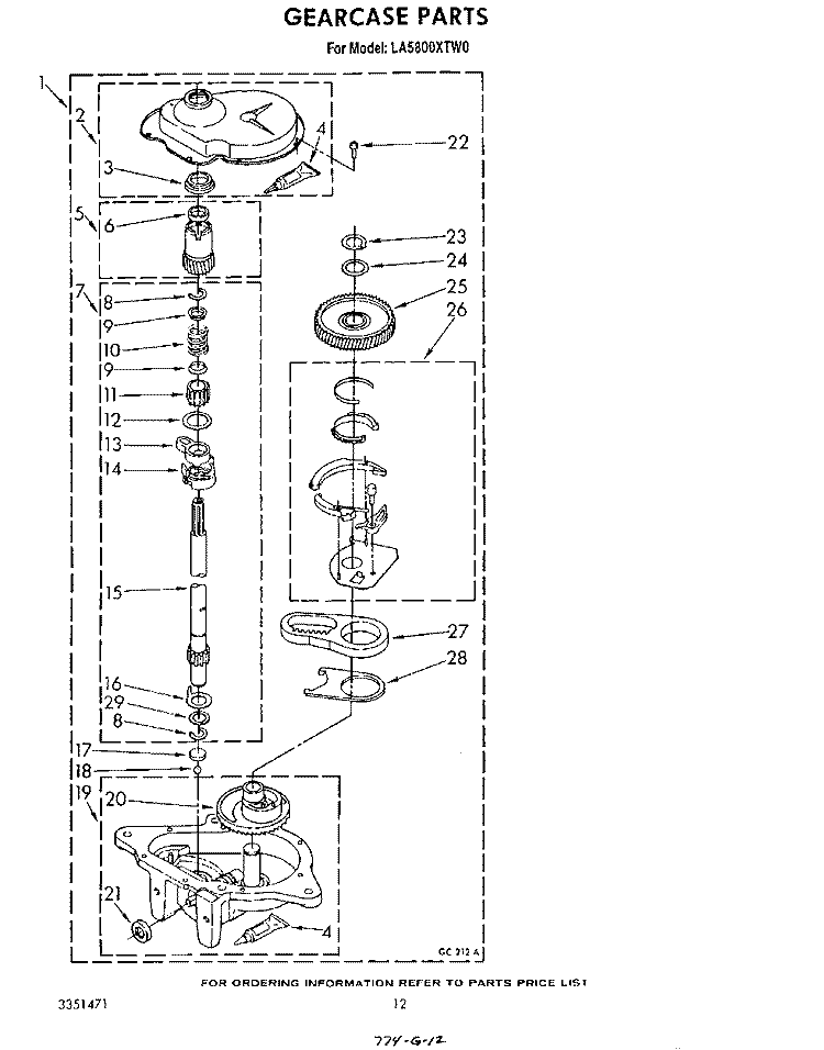 GEARCASE Diagram and Parts List for LA5800XTG0  Whirlpool Washer