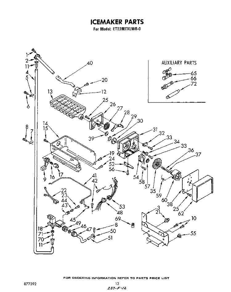 ICEMAKER Diagram and Parts List for ET22MTXLWR0  Whirlpool Refrigerator