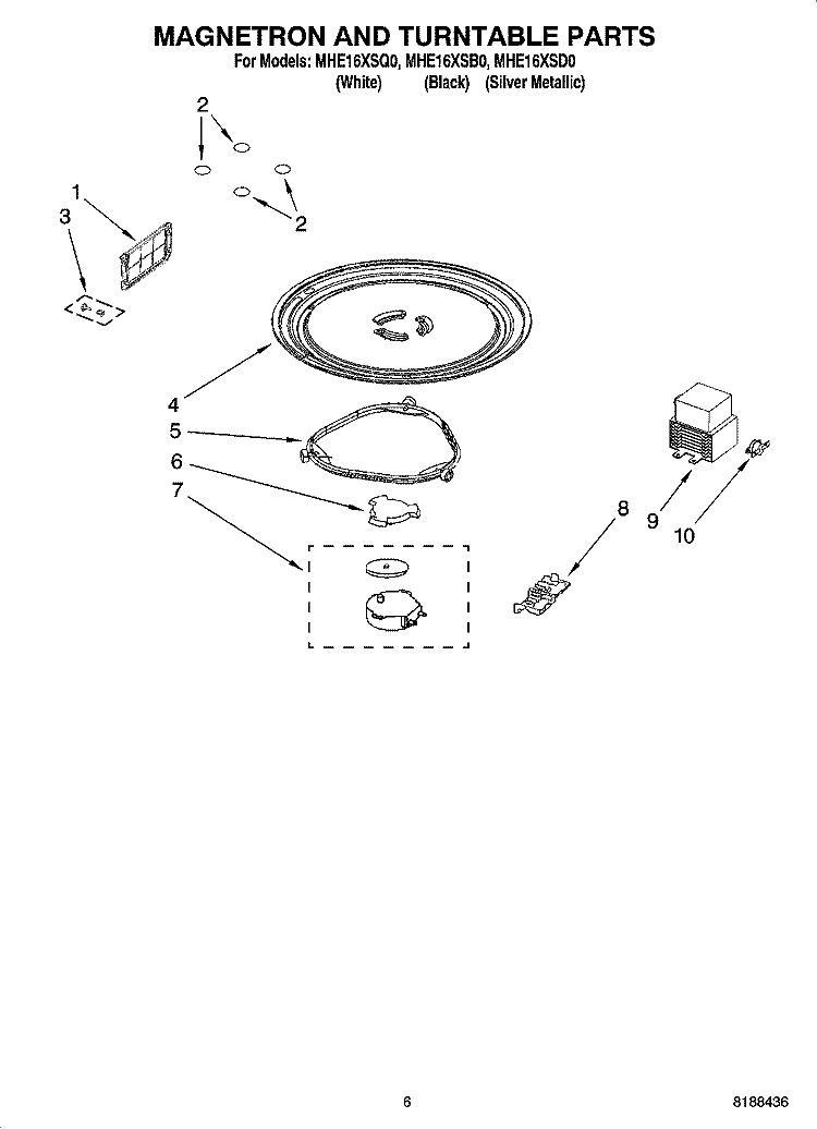 MAGNETRON AND TURNTABLE PARTS Diagram and Parts List for MHE16XSQ0  Roper Microwave