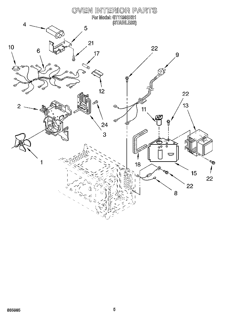 OVEN INTERIOR Diagram and Parts List for GT1196SHS1  Whirlpool Microwave