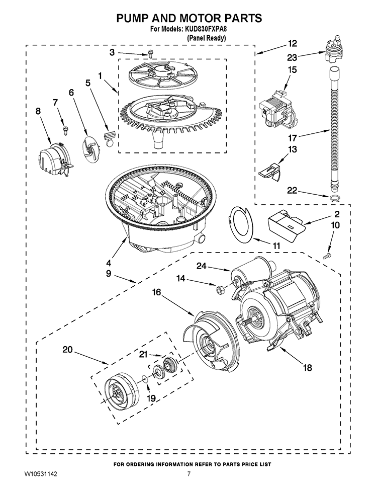 PUMP AND MOTOR PARTS Diagram and Parts List for KUDS30FXPA8  KitchenAid Dishwasher