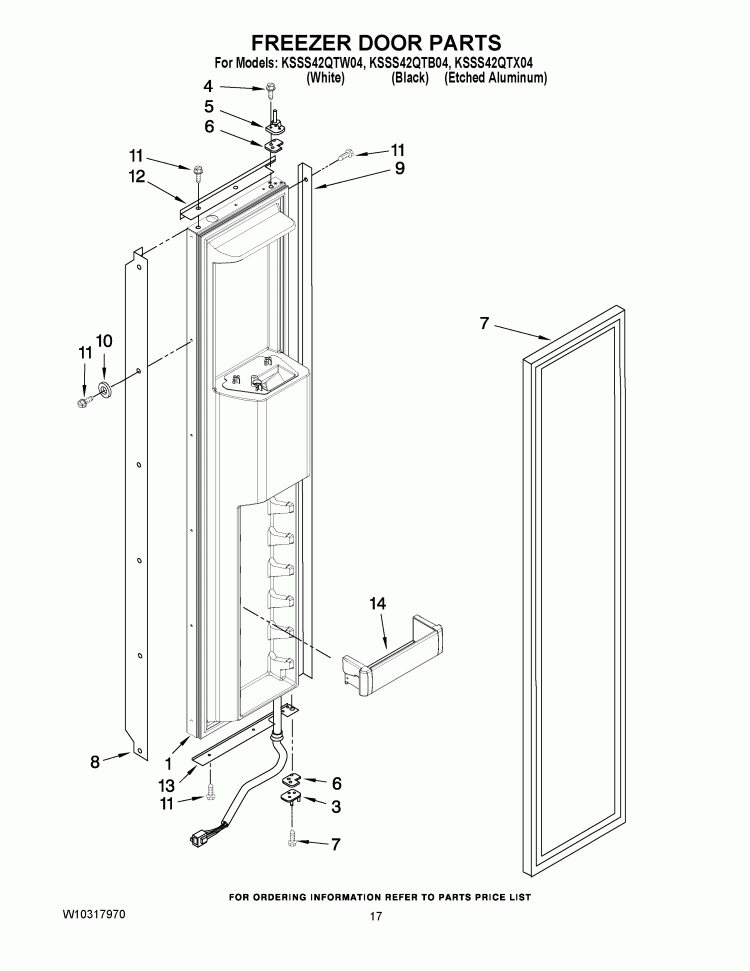 FREEZER DOOR PARTS Diagram and Parts List for KSSS42QTB04  KitchenAid Refrigerator