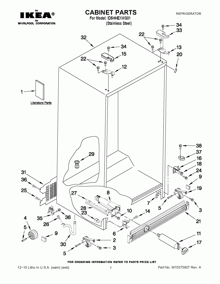 CABINET PARTS Diagram and Parts List for ID5HHEXWS01  Whirlpool Refrigerator