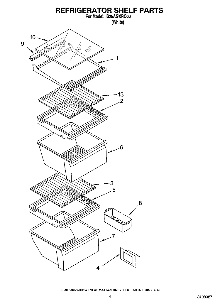 REFRIGERATOR SHELF PARTS Diagram and Parts List for IS25AGXRQ00  Inglis Refrigerator