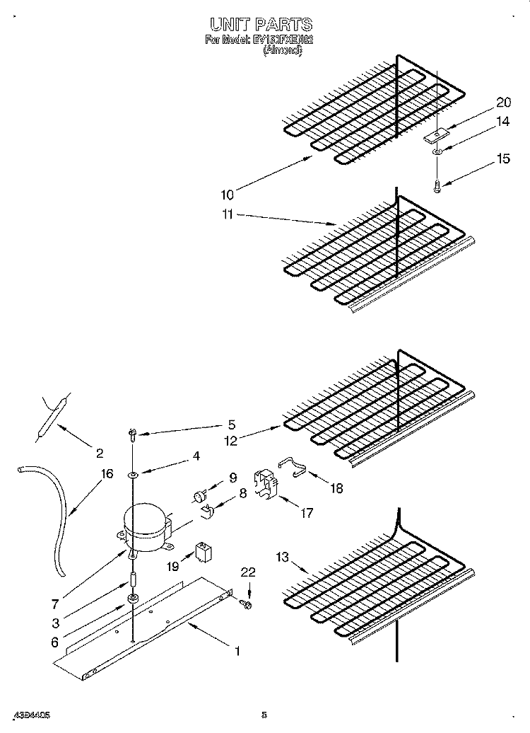 UNIT Diagram and Parts List for EV150FXEN02  Whirlpool Freezer