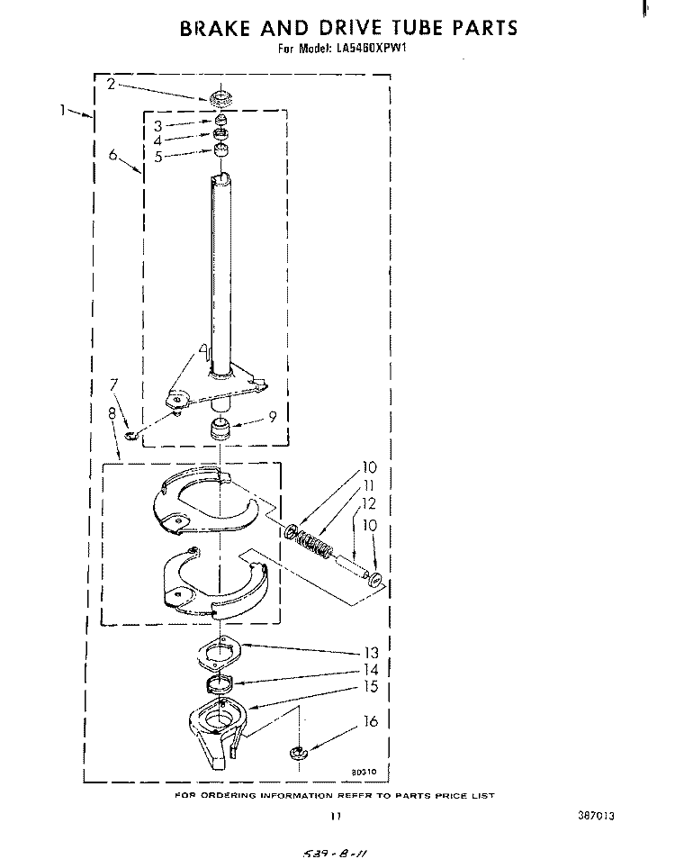 BRAKE AND DRIVE TUBE Diagram and Parts List for LA5460XPW1  Whirlpool Washer