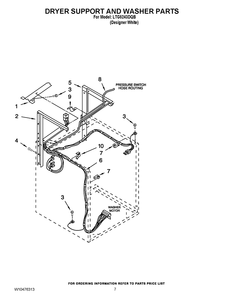 DRYER SUPPORT AND WASHER PARTS Diagram and Parts List for LTG5243DQB  Whirlpool Washer Dryer Combo