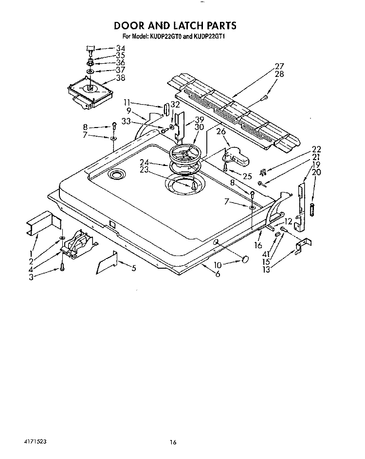 DOOR AND LATCH Diagram and Parts List for KUDP22GT0  KitchenAid Dishwasher