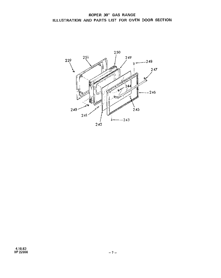 OVEN DOOR, LIT/OPTIONAL Diagram and Parts List for 1463W1A  Roper Range