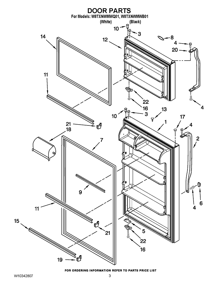 DOOR PARTS Diagram and Parts List for W8TXNWMWQ01  Whirlpool Refrigerator