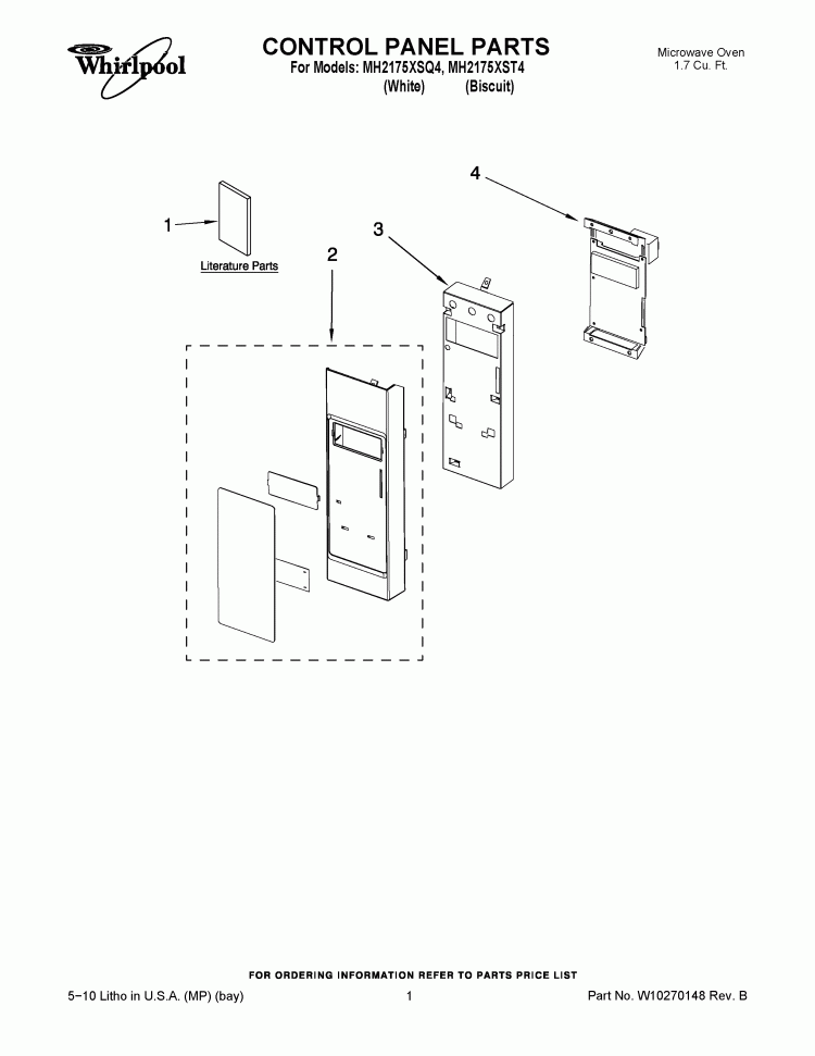 CONTROL PANEL PARTS Diagram and Parts List for MH2175XSQ4  Whirlpool Microwave