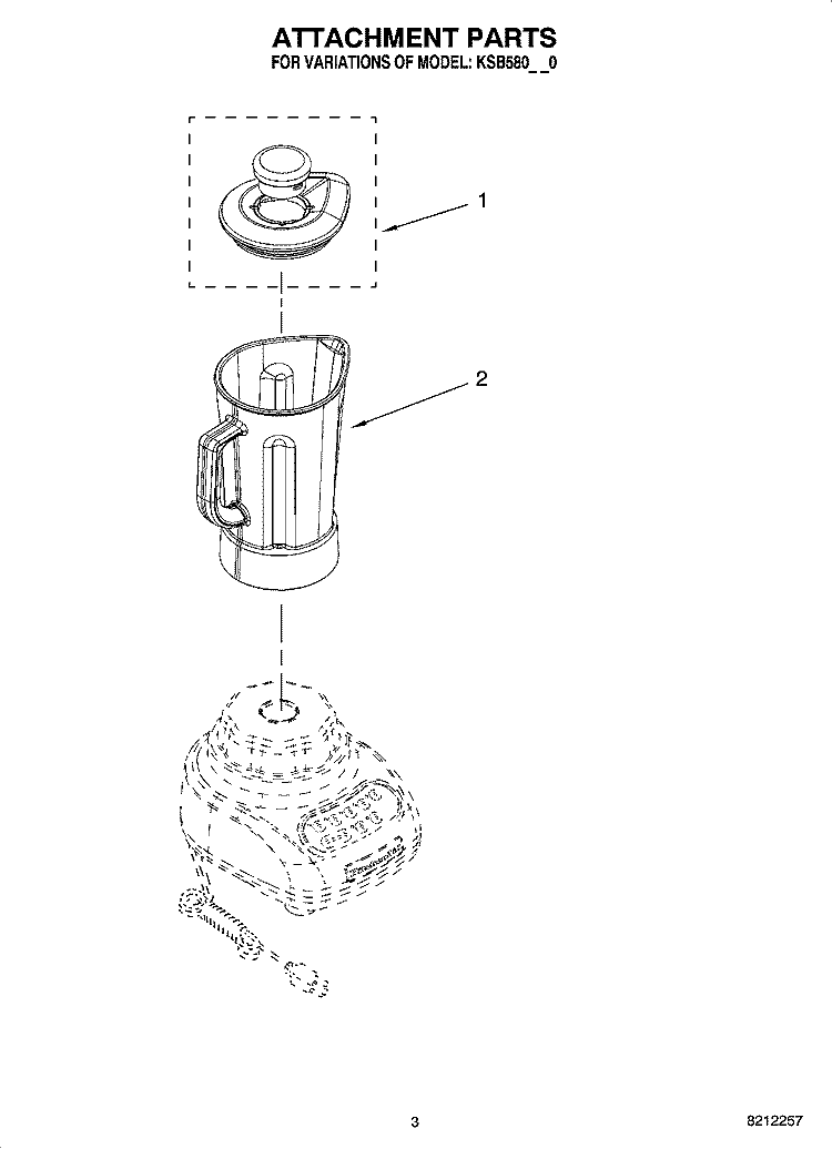 ATTACHMENT PARTS Diagram and Parts List for KSB580NK0  KitchenAid Blender