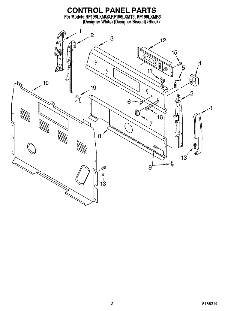 CONTROL PANEL PARTS Diagram and Parts List for RF196LXMB3  Whirlpool Range